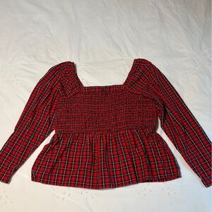 Old Navy Red and Black Smocked Peplum Blouse